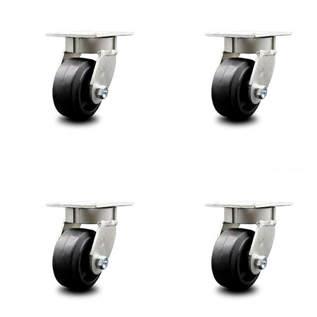 Service Caster 4 Inch Kingpinless Rubber on Steel Wheel Swivel Top Plate Caster SCC, 4PK SCC-KP30S420-RSR-4